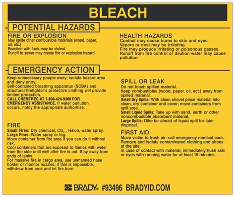 Brady Hazardous Material Label: BLEACH Hazardous Material Label; Legend: | Fisher Scientific