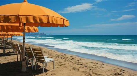 Premium AI Image | beach chair with umbrella HD wallpaper photographic ...