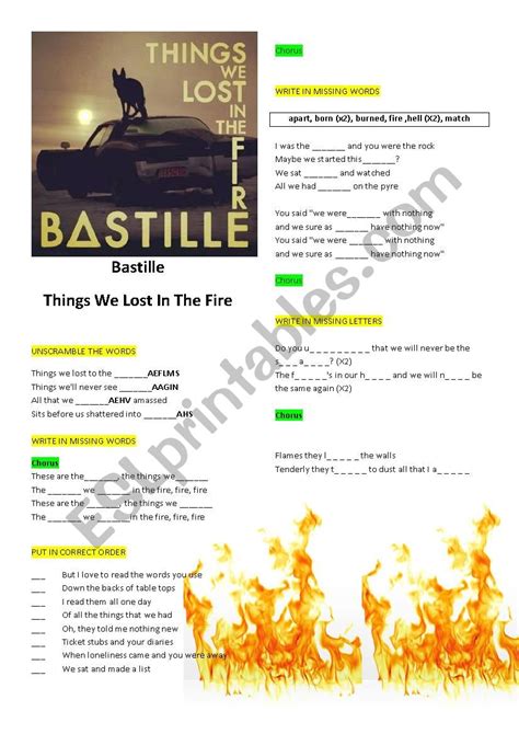 Bastille - Things we lost in the fire - ESL worksheet by pawag