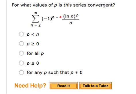 Solved For what values of p is this series convergent? | Chegg.com