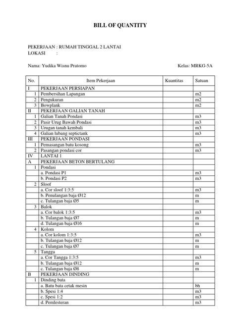Bill of Quantity