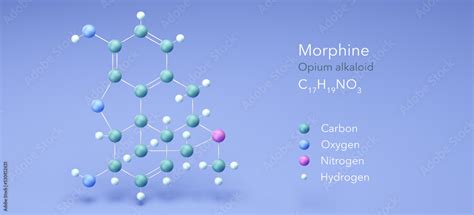 morphine, molecular structures, opium alkaloid, 3d model, Structural Chemical Formula and Atoms ...