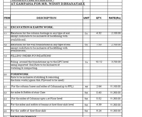 Bill Of Quantities Template