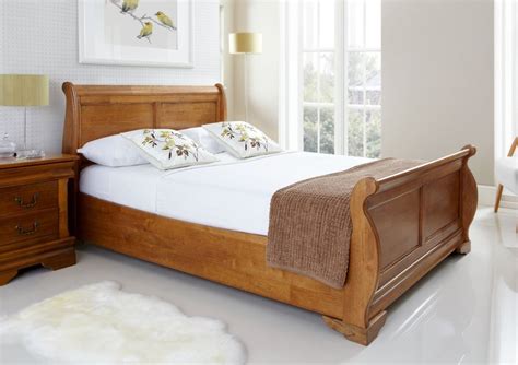 Louie Wooden Sleigh Bed - Oak Finish - King Size Bed Frame Only in Home ...