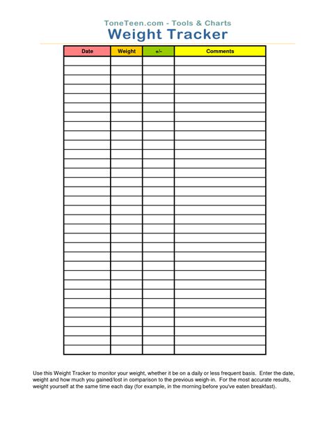 Weight Tracking Chart Free Printable Worksheet – Smart And Savvy Mom ...