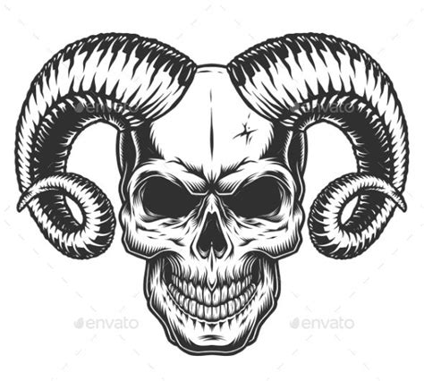 Skull with Horns - Dark Art Tattoo