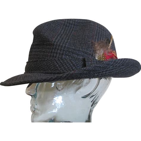 Mens Fedora Hat Vintage 1970s Grey Wool Plaid Dobbs Fifth Avenue SOLD on Ruby Lane