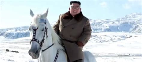 Kim Jong-un rides a white horse to snow-covered Mount Paektu