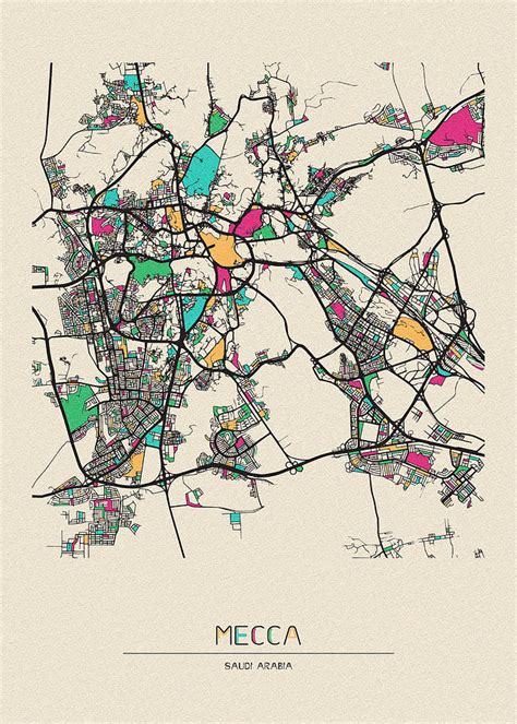 Mecca, Saudi Arabia City Map Drawing by Inspirowl Design - Fine Art America