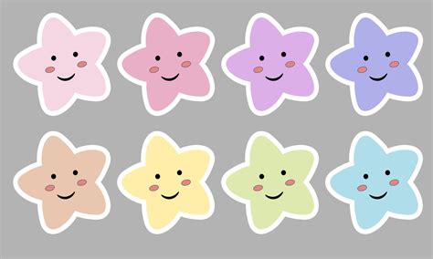 kawaii Cute stars Pastel with smile Faces cartoon on gray Background for kids. illustration ...