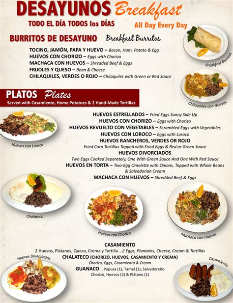 MENU - EL MENÚ - El Salvadoreno Pupuseria Y Restaurante Duarte