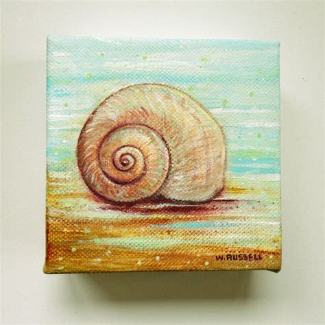 Original Seashell Painting on Mini Canvas by TheCoastalSoul