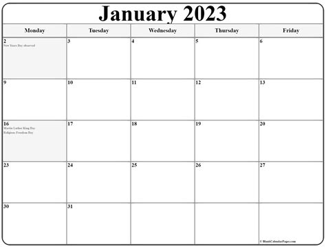 Month Of January 2023 Printable Calendar - Printable Calendars AT A GLANCE