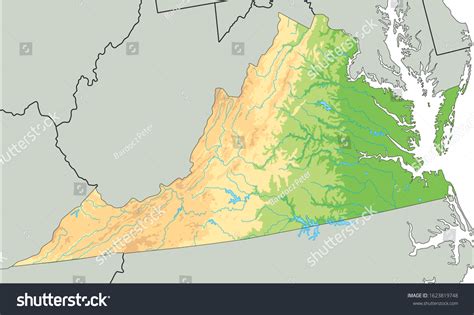 High Detailed Virginia Physical Map Stock Vector (Royalty Free ...