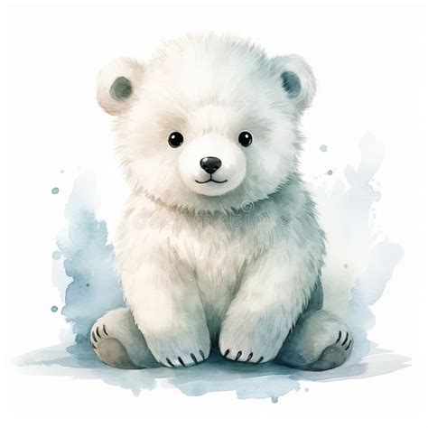 Watercolor Painting of a Polar Bear Cub Stock Photo - Image of painting ...