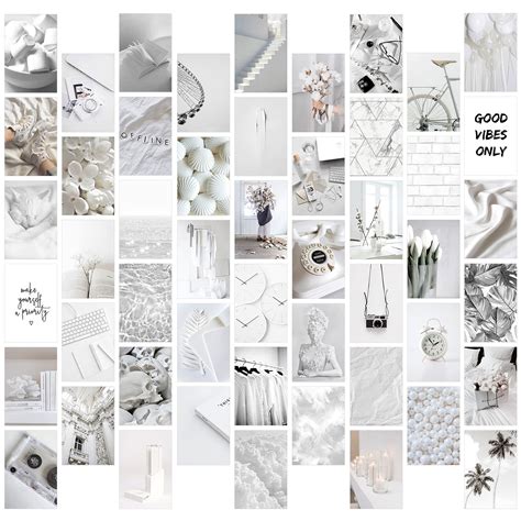 Buy 8TEHEVIN 50PCS White Neutral Light Grey Aesthetic Pictures Wall Collage Kit, Trendy Small ...