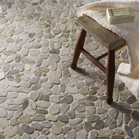 White Flat Riverstone Pebble Mosaic Tiles | Pebble mosaic tile, Mosaic ...