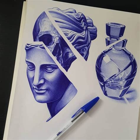 Realistic Blue Ballpoint Pen Drawings | Ballpoint pen art, Pen art ...