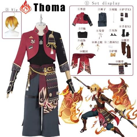 HOT Anime Game Genshin Impact THOMA Original Skin Battle Uniform Gorgeous Outfit Cosplay Costume ...