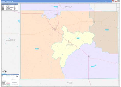 Dimmit County, TX Wall Map Color Cast Style by MarketMAPS - MapSales