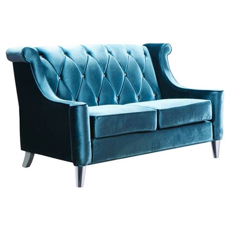 Barrister Blue Velvet Crystal Button-tufted Loveseat - 16092273 ...