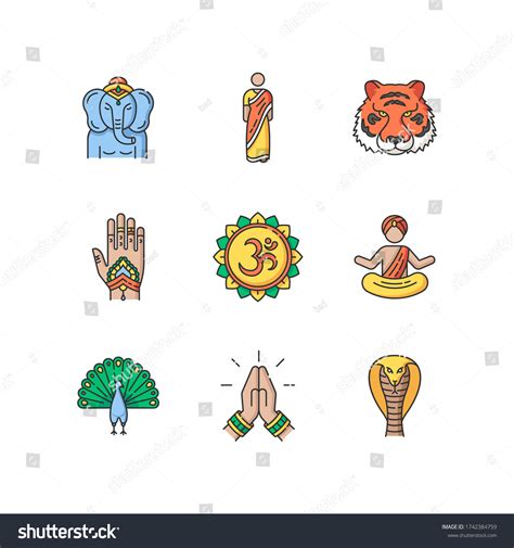 Indian Spiritual Symbols Rgb Color Icons Stock Vector (Royalty Free ...