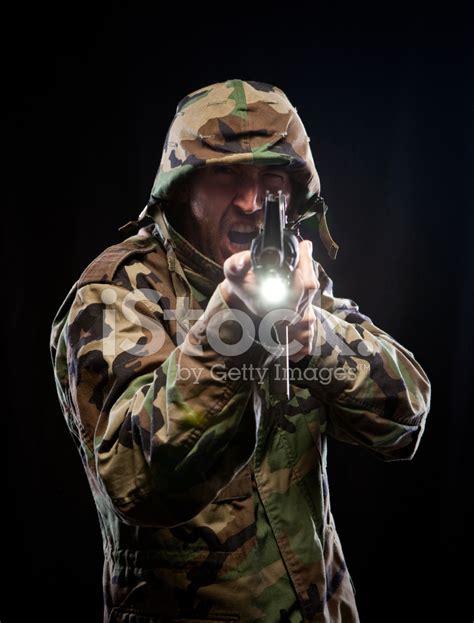 Usa Army Urban Angry Soldier Firing Weapon Scared Stock Photo | Royalty ...