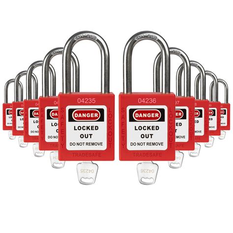 Buy TRADESAFE Lockout Tagout Locks Set - 10 Red Loto Locks, Lockout Locks Keyed Different, 1 Key ...