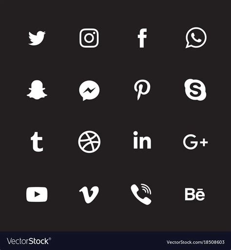 White social media icon set vector image on VectorStock | App, Internet, Illustration