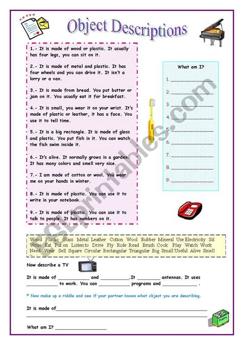 Describing Objects - ESL worksheet by Zora