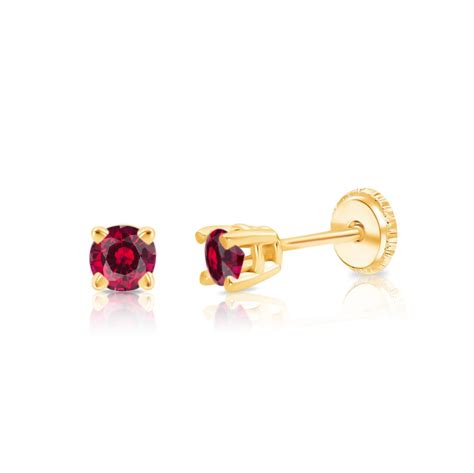 July Birthstone Baby Earrings - Ruby | 14K Gold