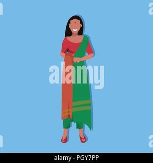 indian woman bindi standing in national traditional clothes female cartoon character full length ...