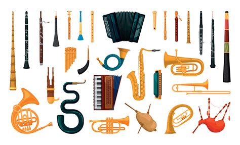 Wind Musical Instruments Tools Isolated On White Vector, 53% OFF