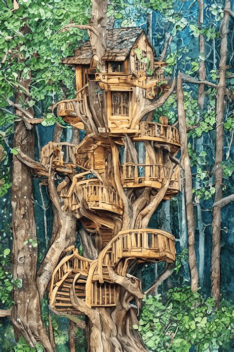 Magical Tree House in a Sunny Forest · Creative Fabrica