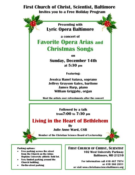 Christmas Program – Concert, Refreshments, Meet and Greet | First Church of Christ, Scientist ...