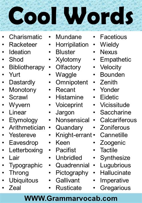 A List of Cool Words - GrammarVocab