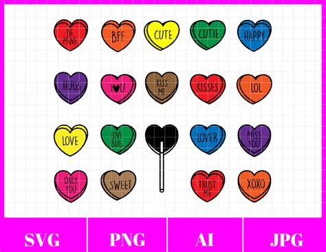 Valentine Candy Hearts | Valentine Svg Files – InsideOutlined