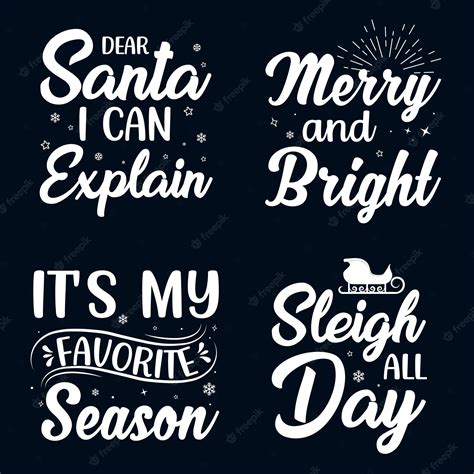 Premium Vector | Christmas quotes black and white lettering and typography set