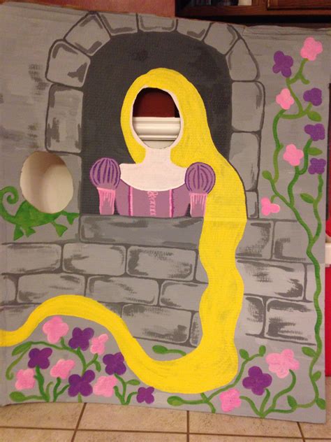 Rapunzel party photo booth. Large hand painted cardboard with holes cut out. Rapunzel Party ...