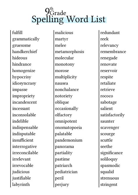 17 9th grade worksheets spelling words – Artofit