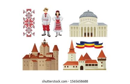 Flat Vector Set Cultural Symbols Romania Stock Vector (Royalty Free ...