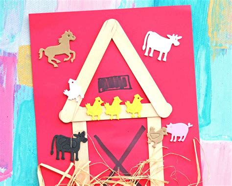 Mixed Media Popsicle Stick Barn - Old MacDonald Kid Craft | Farm theme crafts, Barn crafts, Farm ...