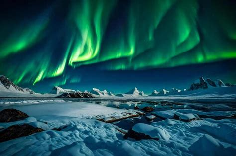 Premium Photo | Aurora borealis over snowy mountains in the winter iceland