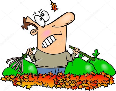 Pictures : cartoon leaves | Cartoon Man Raking Leaves — Stock Vector © ronleishman #13984086