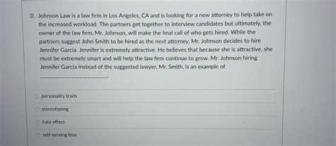 Solved 0. Johnson Law is a law firm in Los Angeles, CA and | Chegg.com