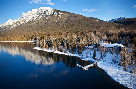 Lake McDonald Lodge Lake McDonald Winter Aerial - GravityShots.com