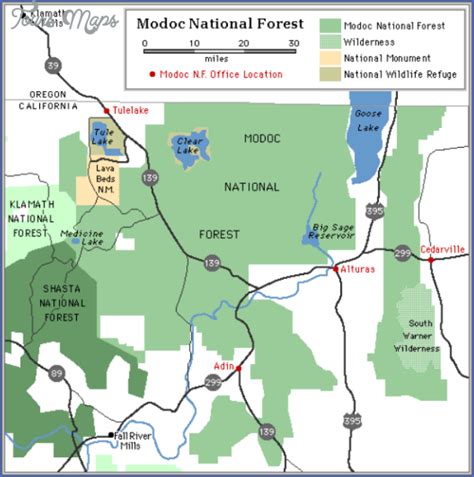 MODOC NATIONAL FOREST MAP CALIFORNIA - ToursMaps.com