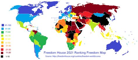 Map of Freedom by Country 2021, Data from Freedom House : r/MapPorn