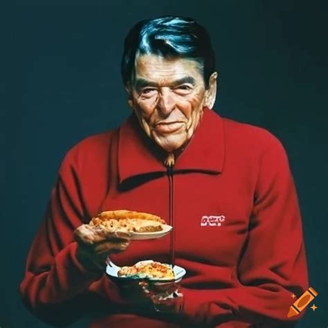 Ronald reagan eating pie in a tracksuit on Craiyon