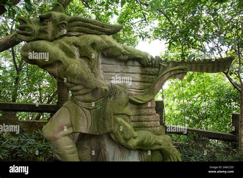 Stone demon statues carvings in Ghost City of Fengdu China Stock Photo ...